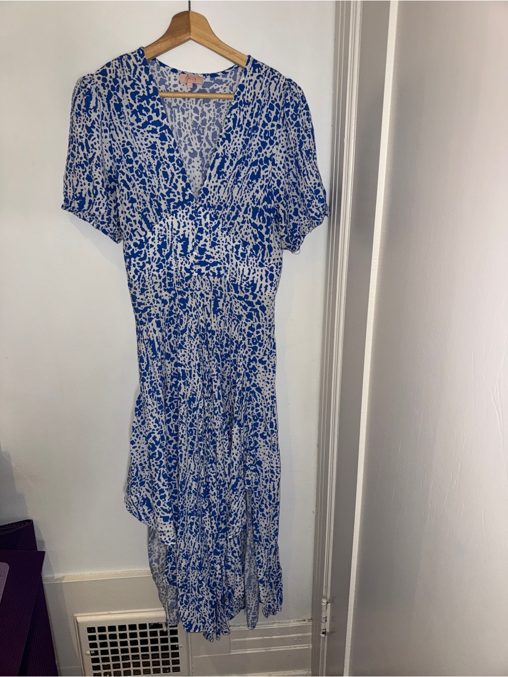 GOA Blue and White Printed V-Neck Maxi Dress, cinched at waist